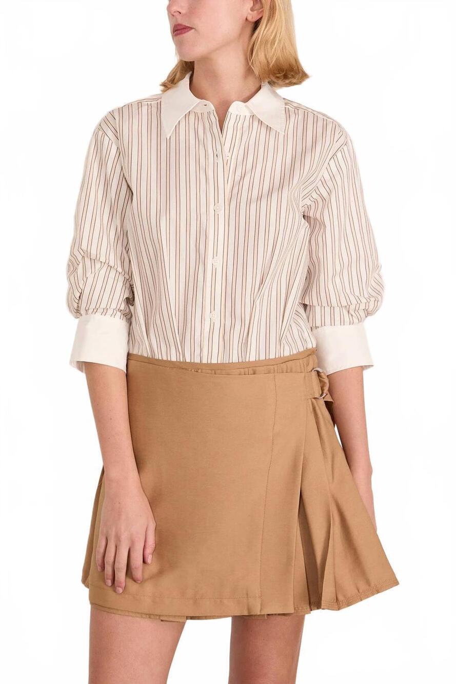 NEW SIMKHAI frankie mini combo shirt dress in sand stripe multi